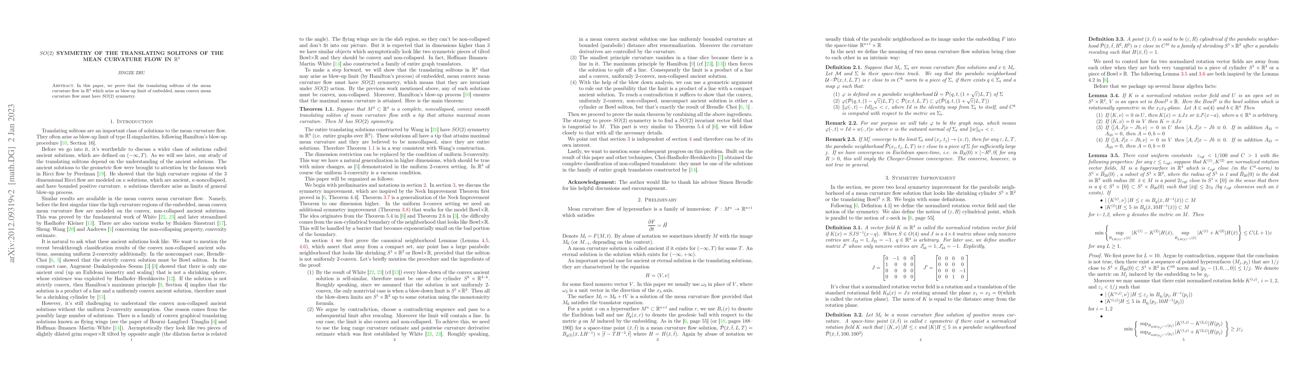 Thumbnail for $SO(2)$ symmetry of the translating solitons of the mean curvature flow
  in $\mathbb{R}^4$