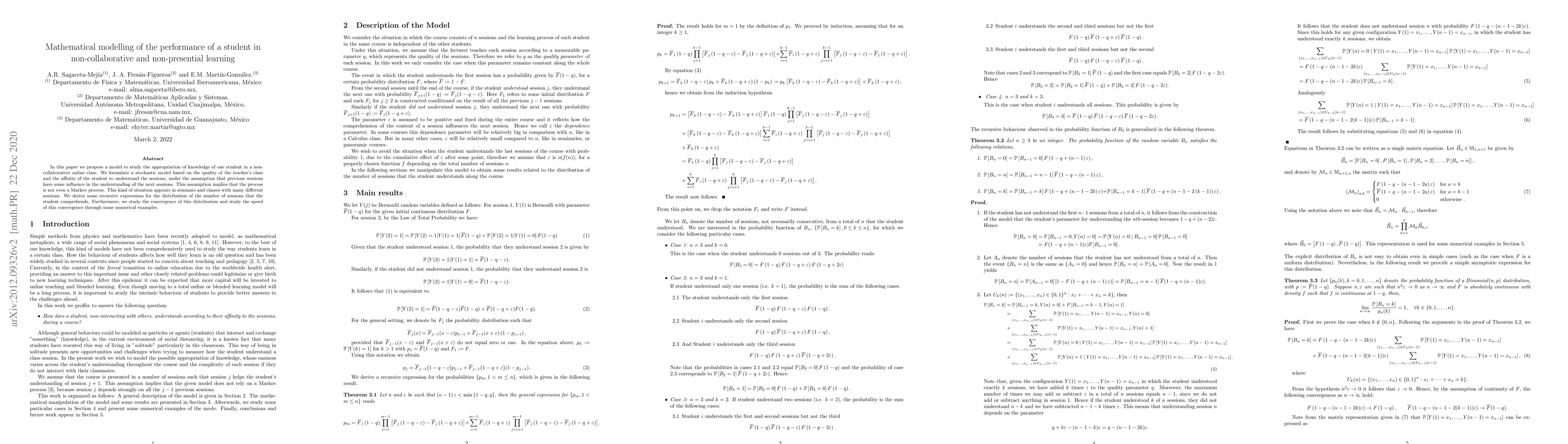 Thumbnail for Mathematical modelling of the performance of a student in
  non-collaborative and non-presential learning