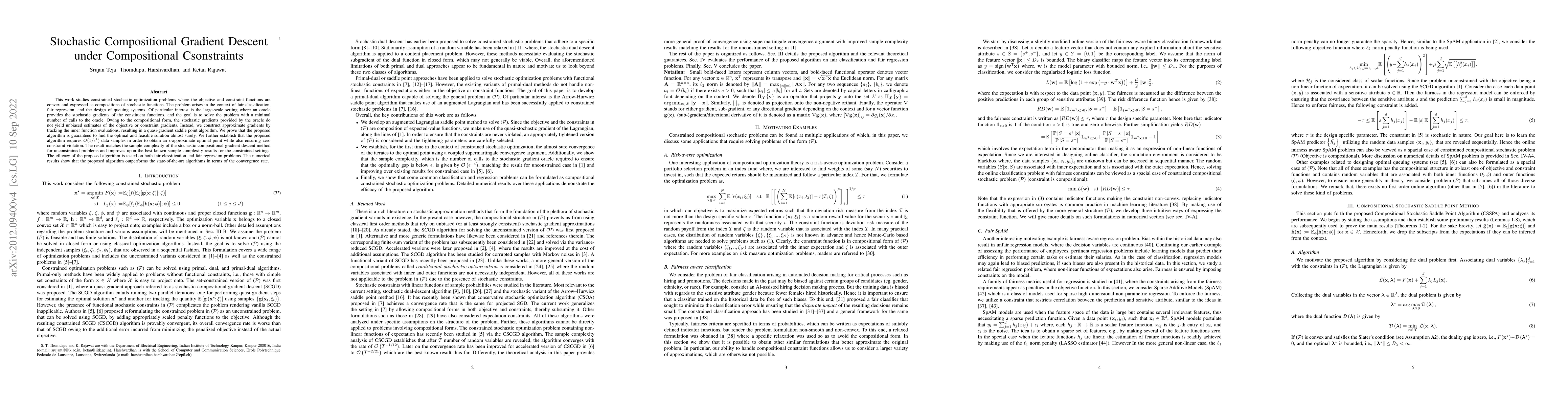 Thumbnail for Stochastic Compositional Gradient Descent under Compositional
  Constraints
