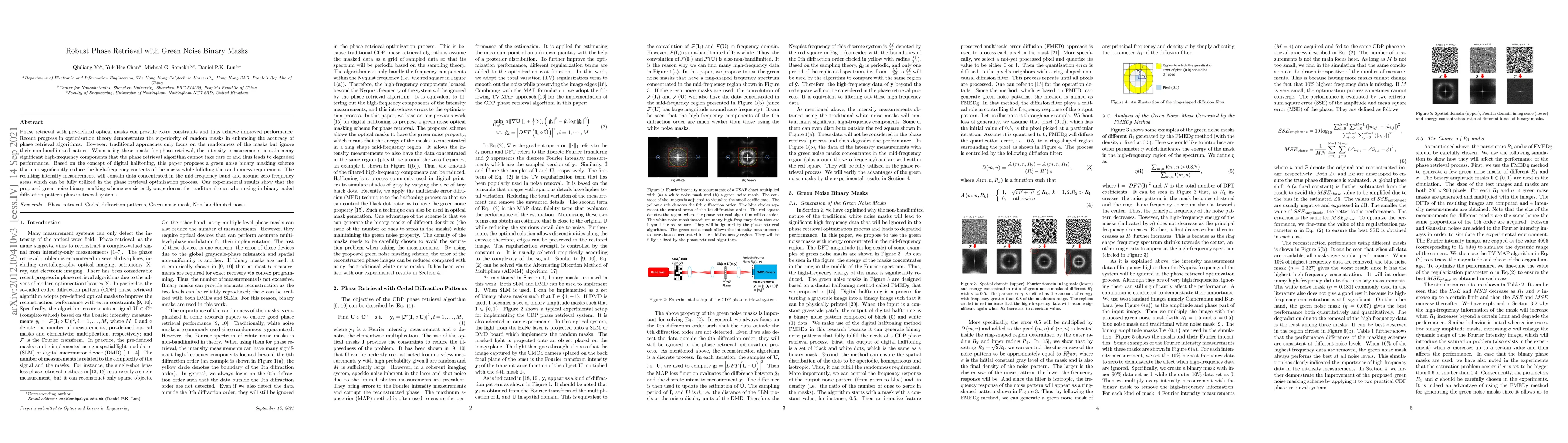Thumbnail for Robust Phase Retrieval with Green Noise Binary Masks