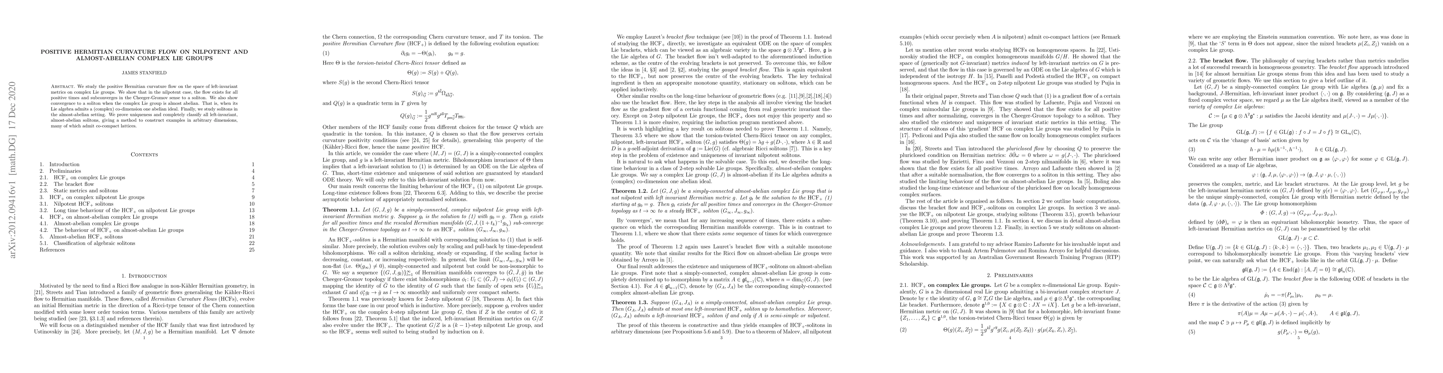 Thumbnail for Positive Hermitian Curvature Flow on nilpotent and almost-abelian
  complex Lie groups