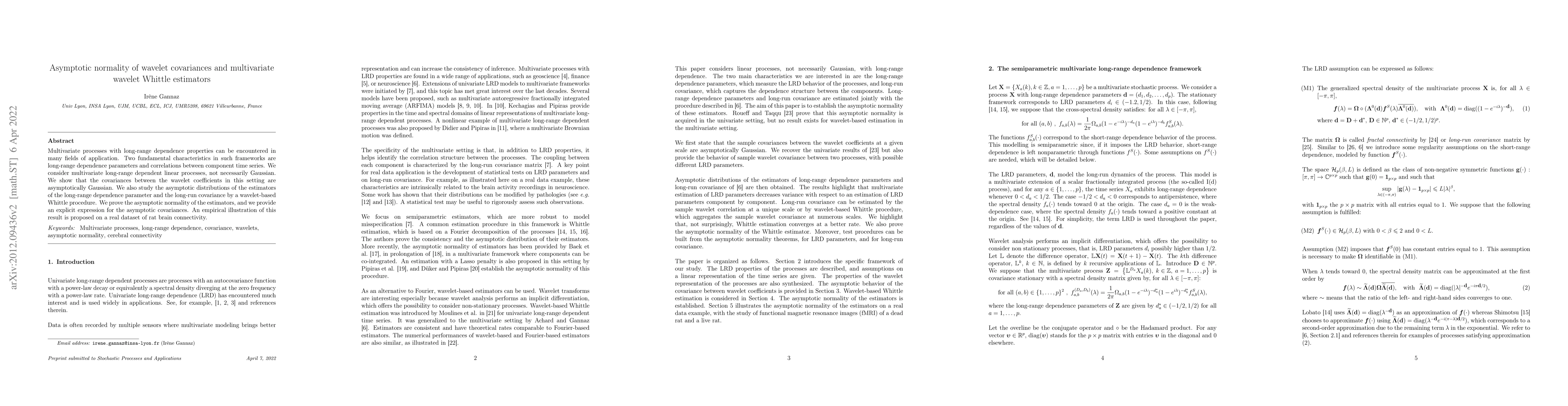 Thumbnail for Asymptotic normality of wavelet covariances and of multivariate wavelet
  Whittle estimators