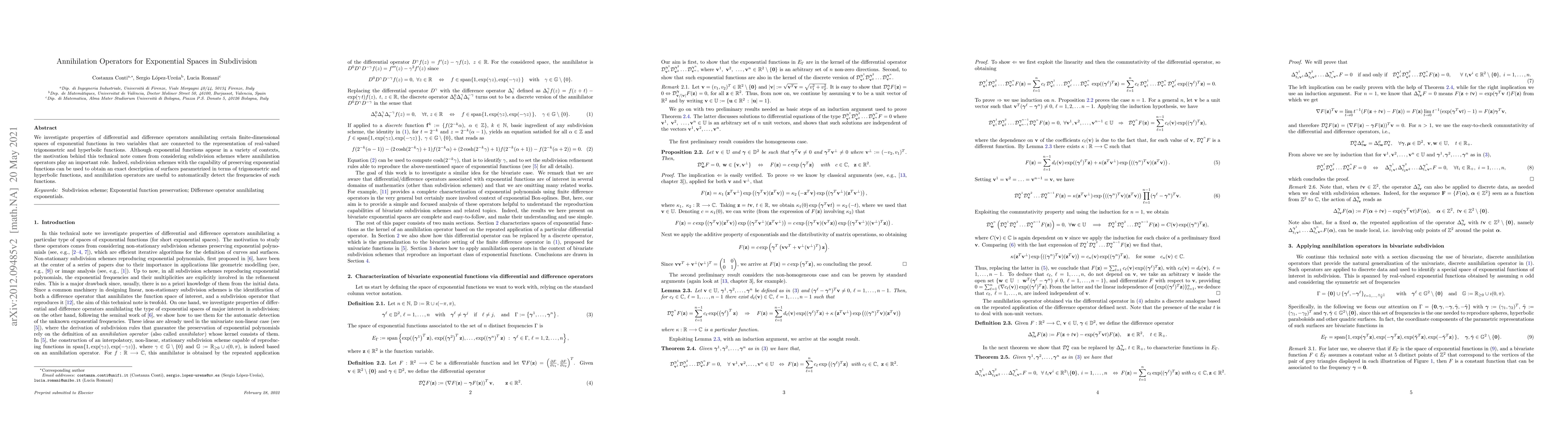 Thumbnail for Annihilation Operators for Exponential Spaces in Subdivision