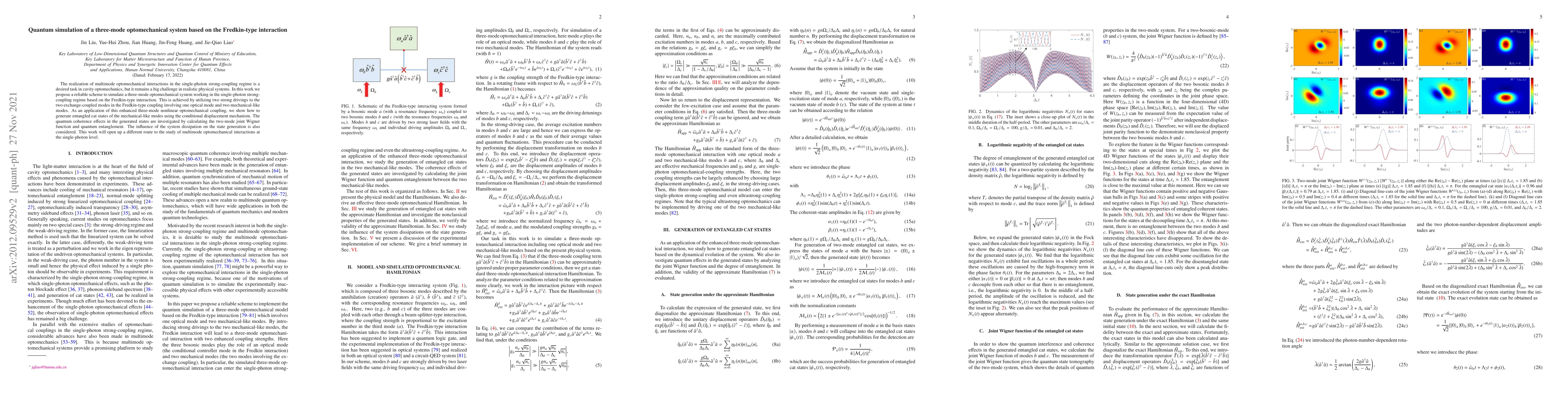 Thumbnail for Quantum simulation of a three-mode optomechanical system based on the
  Fredkin-type interaction