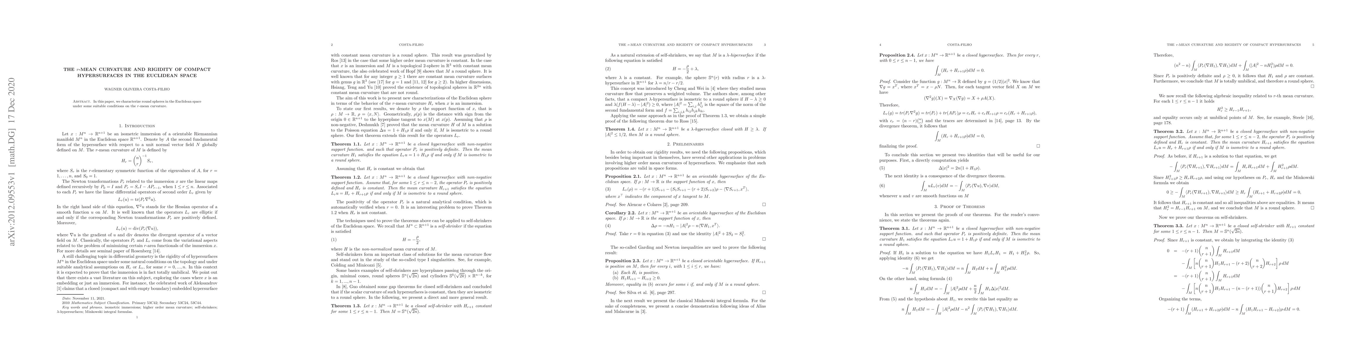 Thumbnail for The r-mean curvature and rigidity of compact hypersurfaces in the
  Euclidean space