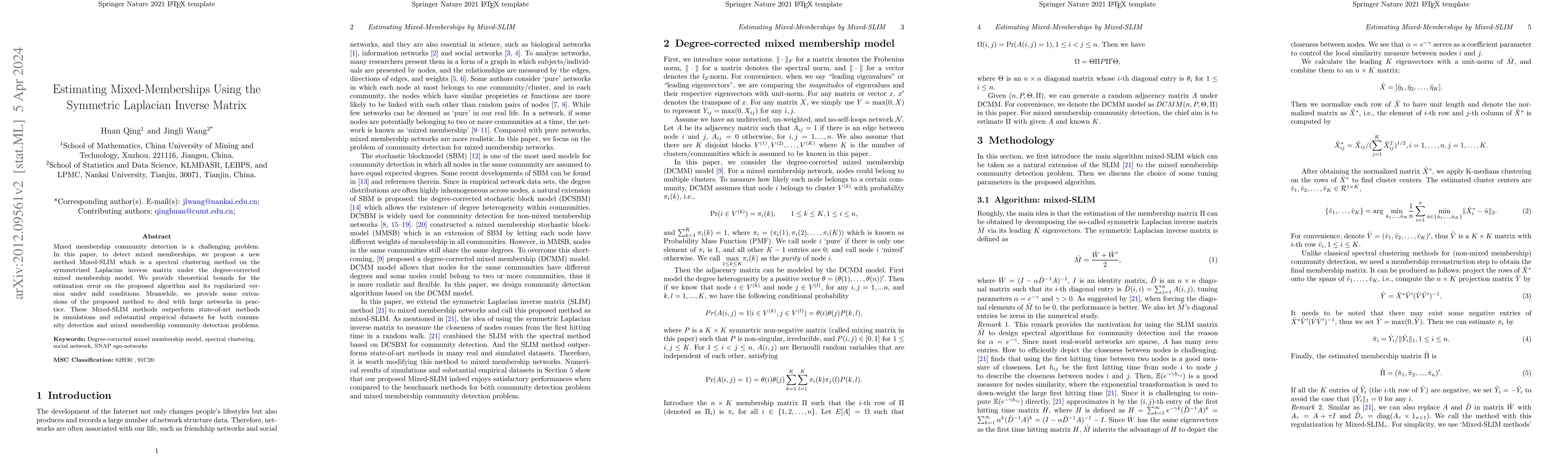 Thumbnail for Estimating Mixed-Memberships Using the Symmetric Laplacian Inverse
  Matrix