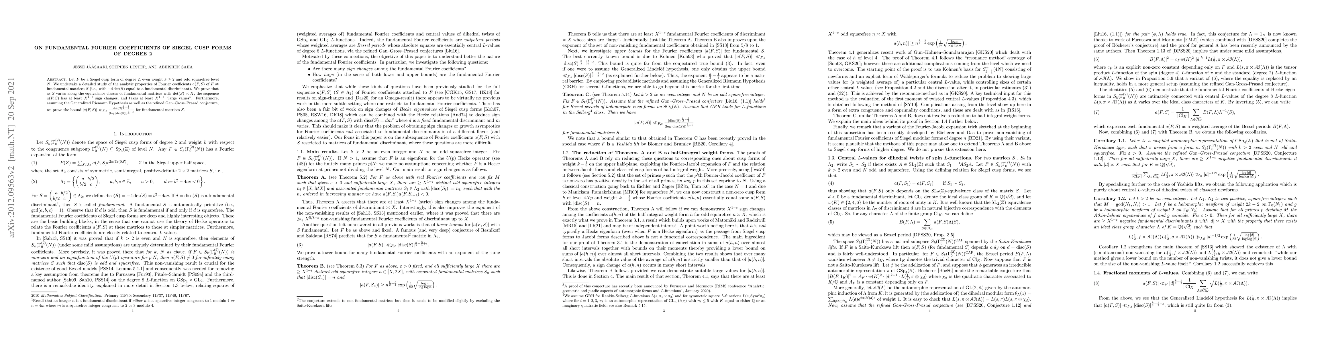Thumbnail for On fundamental Fourier coefficients of Siegel cusp forms of degree 2
