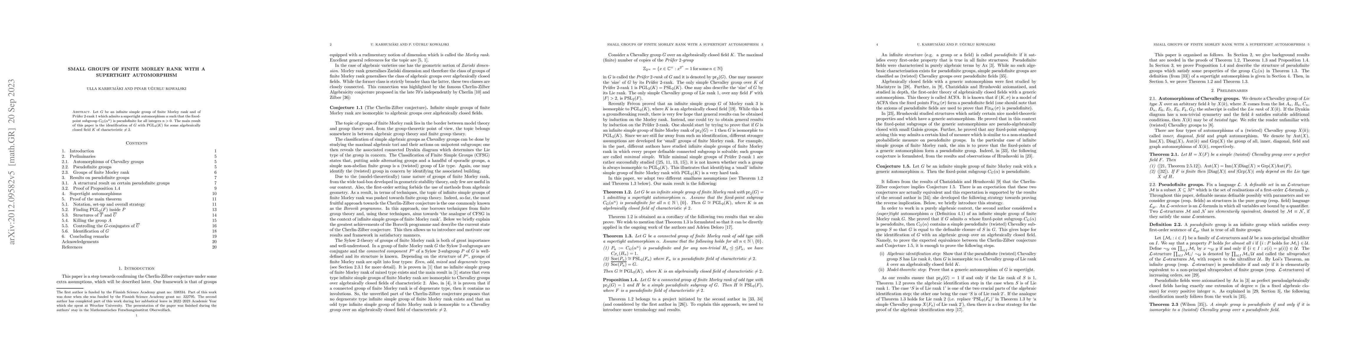 Thumbnail for Small groups of finite Morley rank with a supertight automorphism