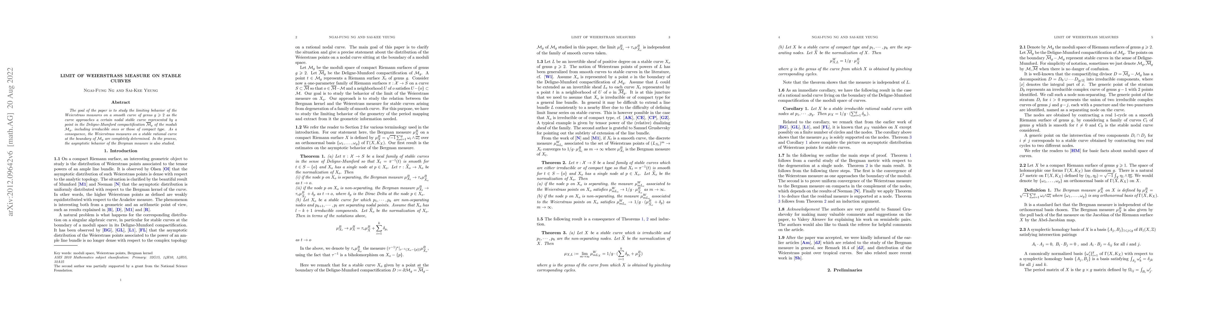 Thumbnail for Limit of Weierstrass Measure on Stable Curves