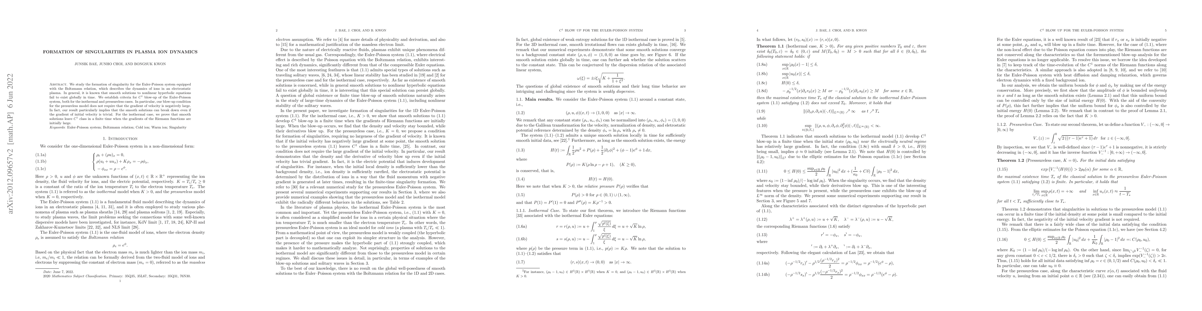 Thumbnail for Formation of Singularities in Plasma Ion Dynamics