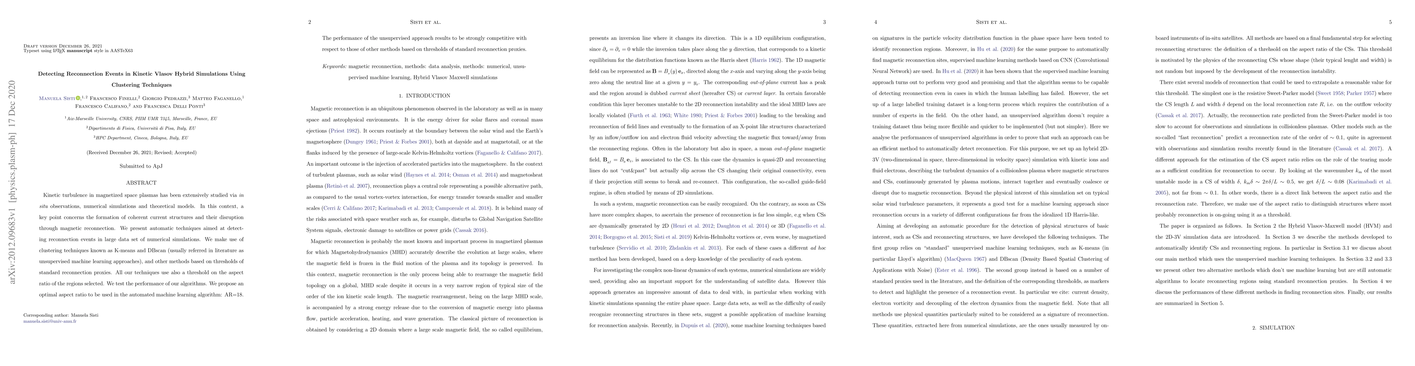 Thumbnail for Detecting Reconnection Events in Kinetic Vlasov Hybrid Simulations Using
  Clustering Techniques