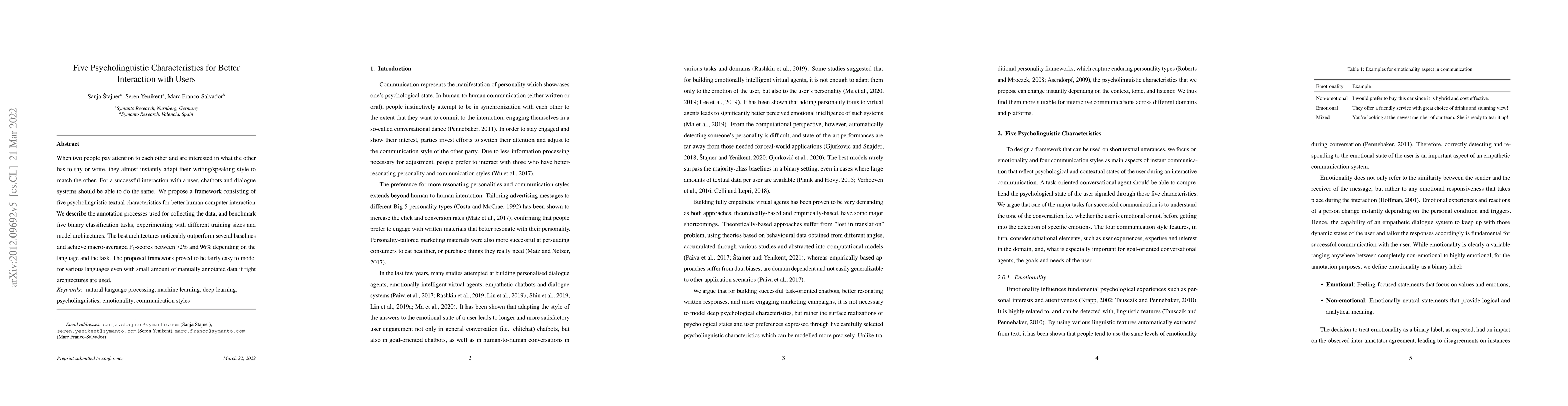 Thumbnail for Five Psycholinguistic Characteristics for Better Interaction with Users