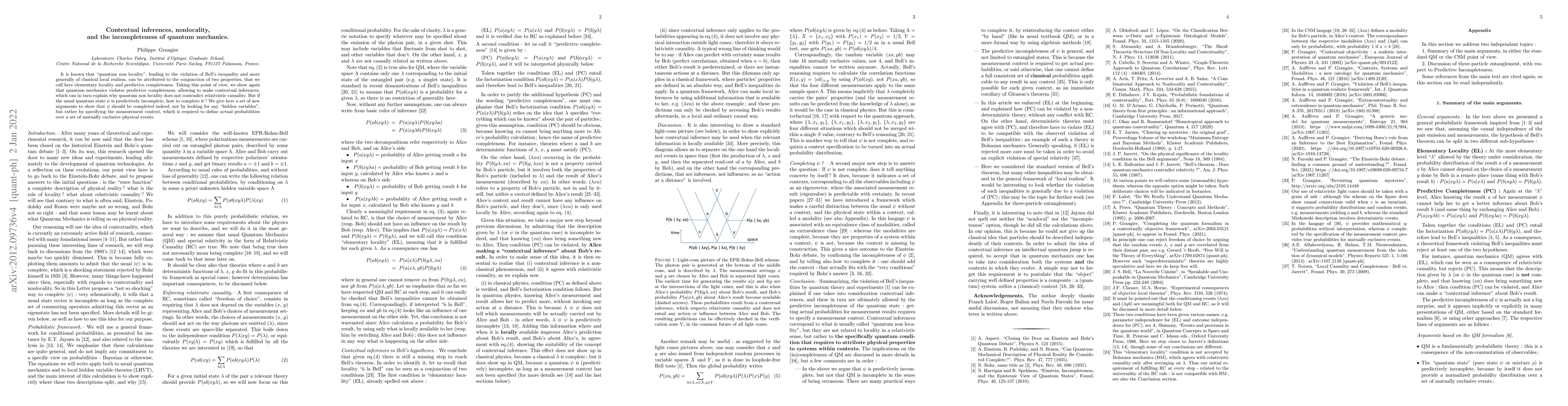 Thumbnail for Contextual inferences, nonlocality, and the incompleteness of quantum
  mechanics