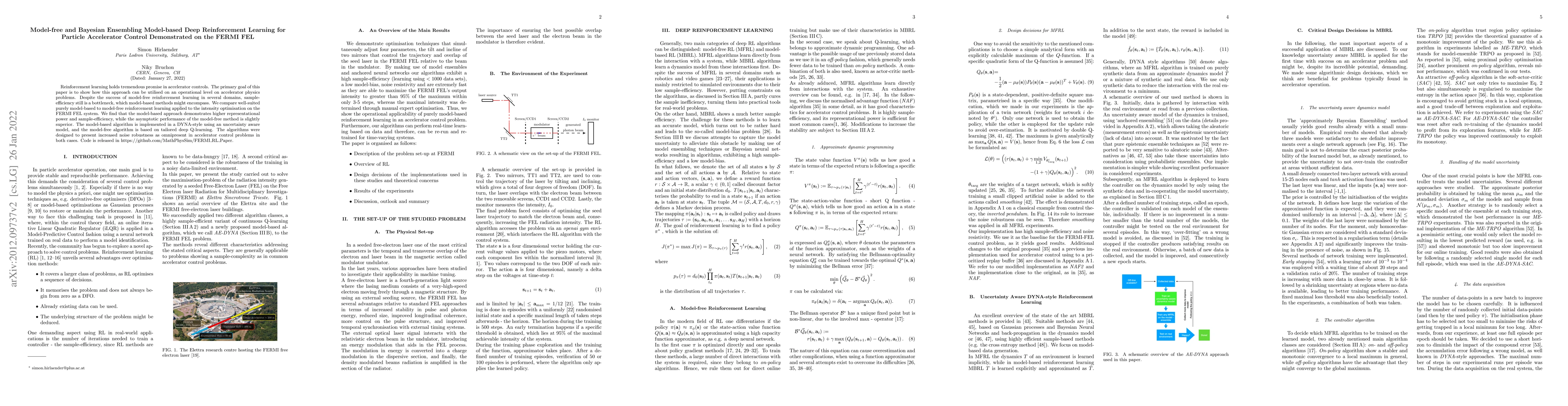 Thumbnail for Model-free and Bayesian Ensembling Model-based Deep Reinforcement
  Learning for Particle Accelerator Control Demonstrated on the FERMI FEL