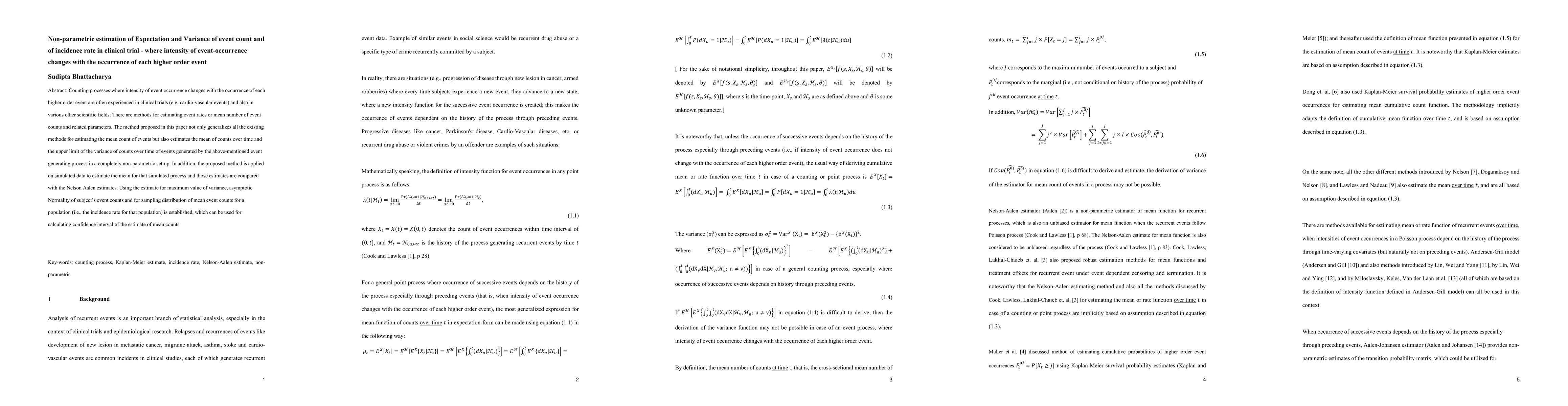 Thumbnail for Non-parametric estimation of Expectation and Variance of event count and
  of incidence rate in a recurrent process -- where intensity of
  event-occurrence changes with the occurrence of each higher order event