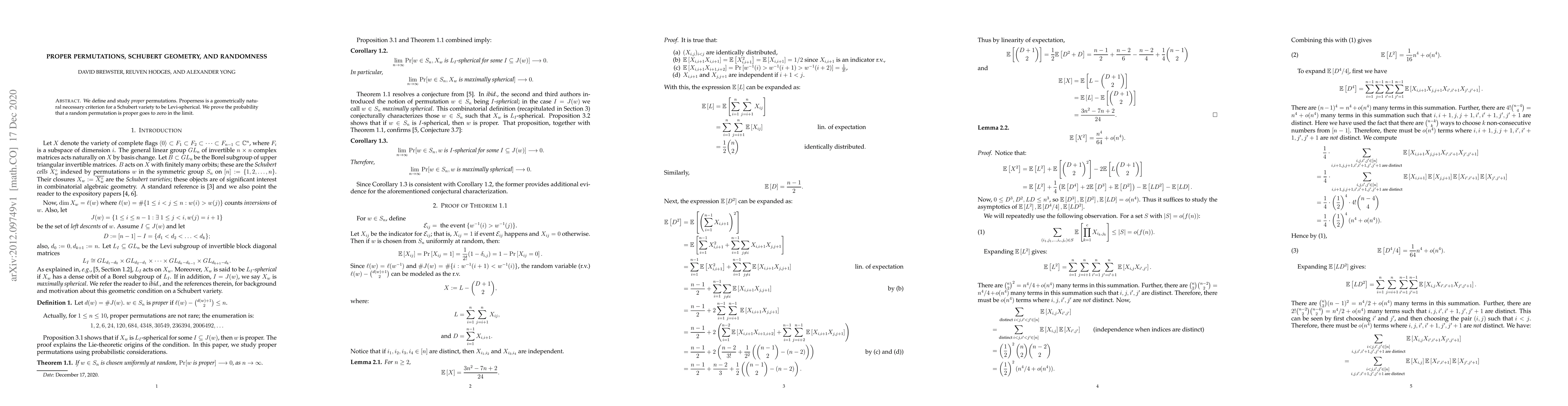 Thumbnail for Proper permutations, Schubert geometry, and randomness