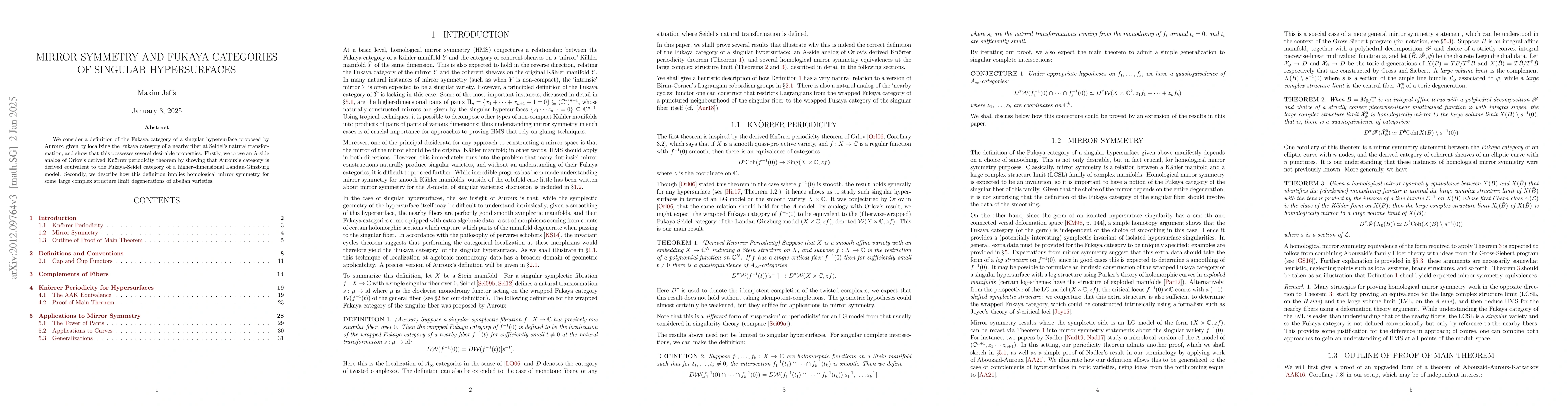 Thumbnail for Mirror symmetry and Fukaya categories of singular hypersurfaces
