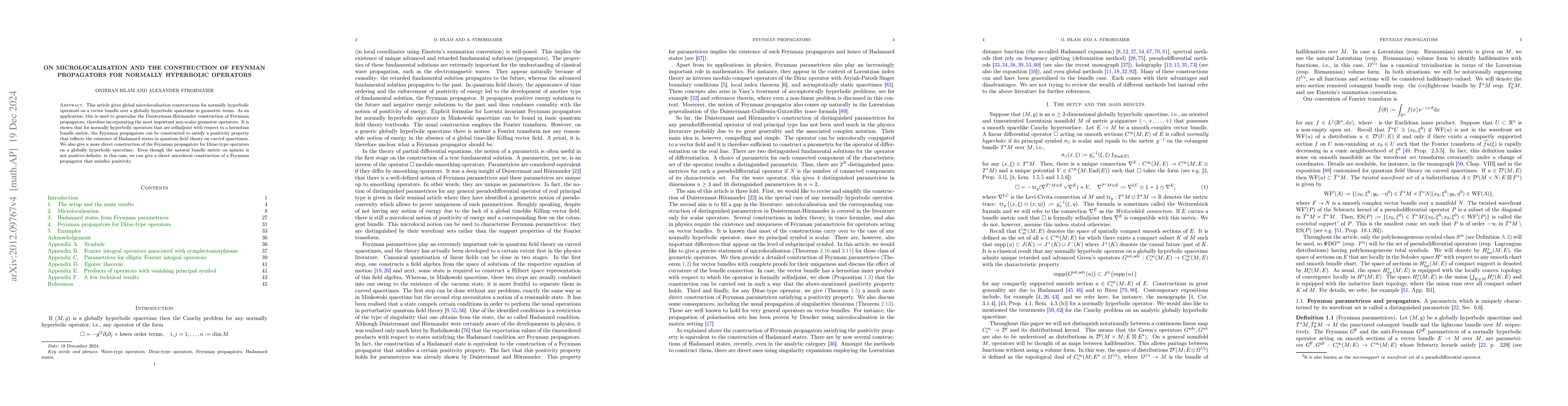 Thumbnail for On microlocalisation and the construction of Feynman Propagators for
  normally hyperbolic operators