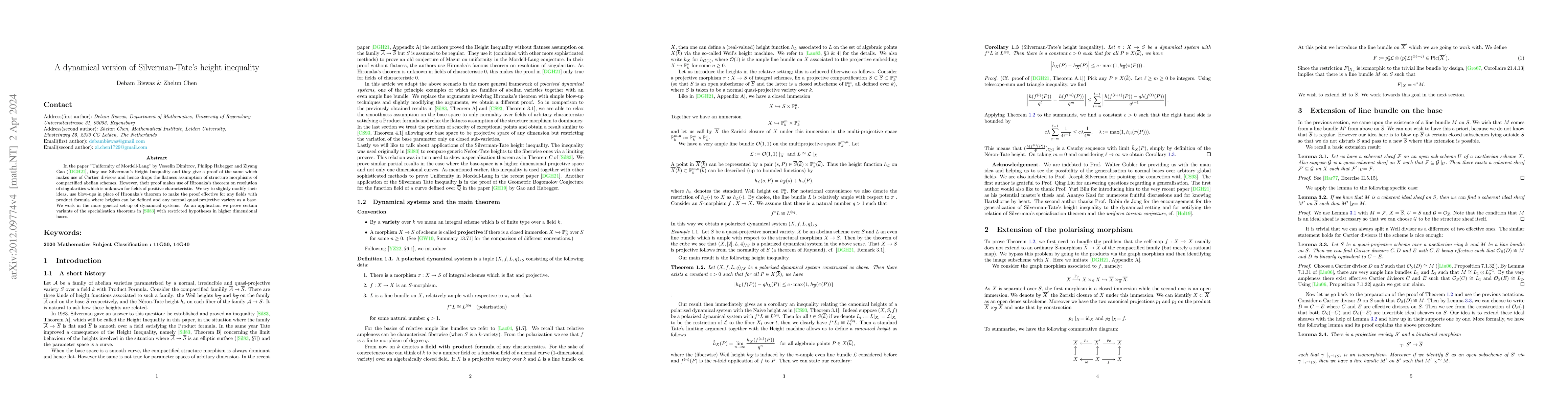 Thumbnail for A dynamical version of Silverman-Tate's height inequality