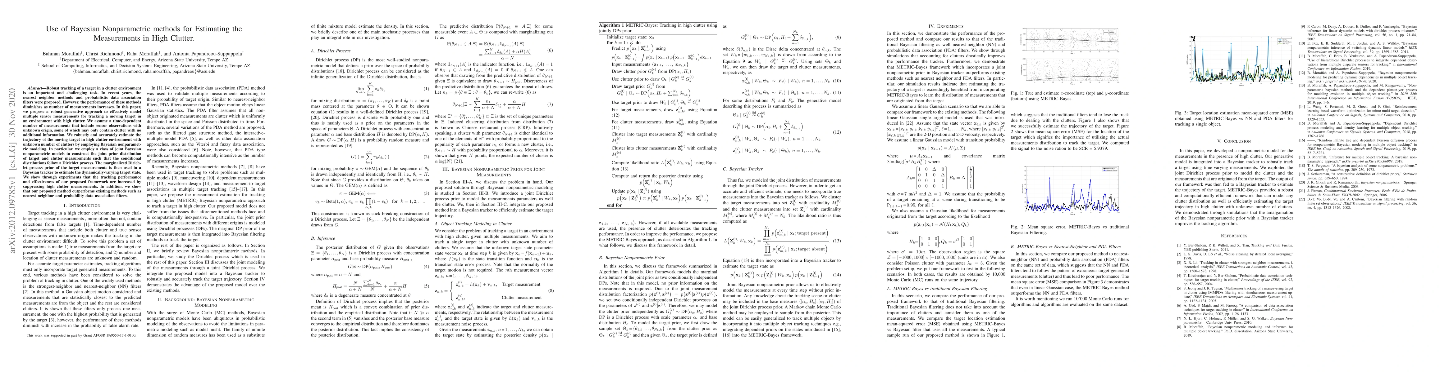 Thumbnail for Use of Bayesian Nonparametric methods for Estimating the Measurements in
  High Clutter