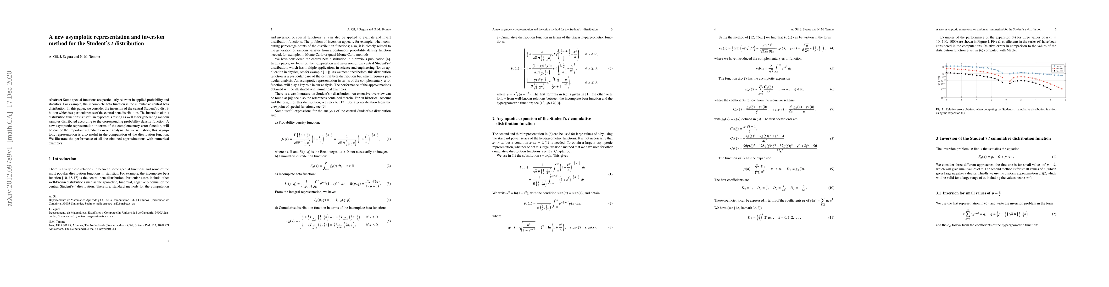 Thumbnail for A new asymptotic representation and inversion method for the Student's t
  distribution