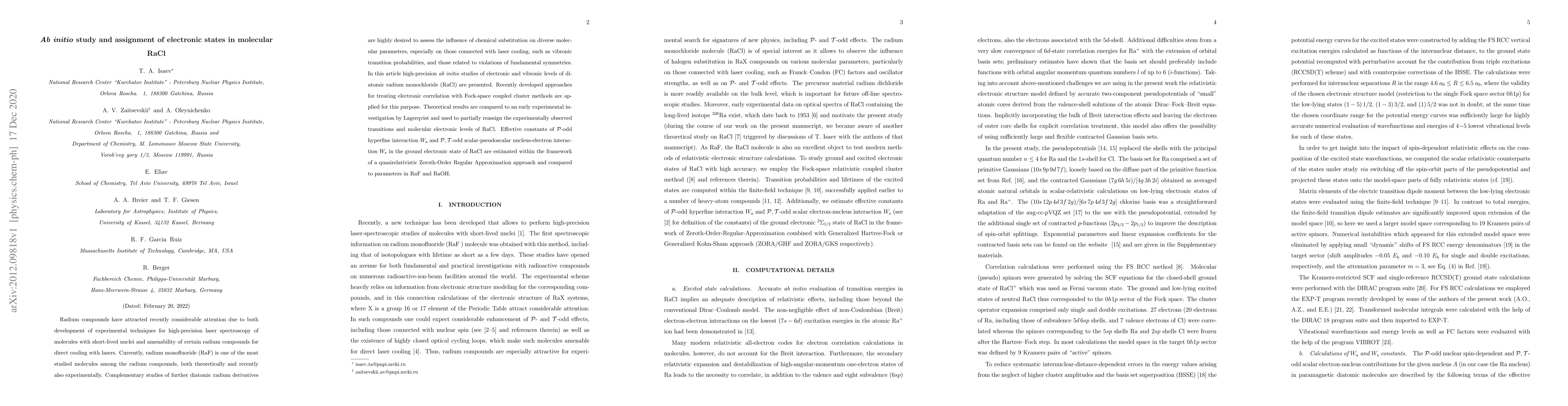 Thumbnail for Ab initio study and assignment of electronic states in molecular RaCl