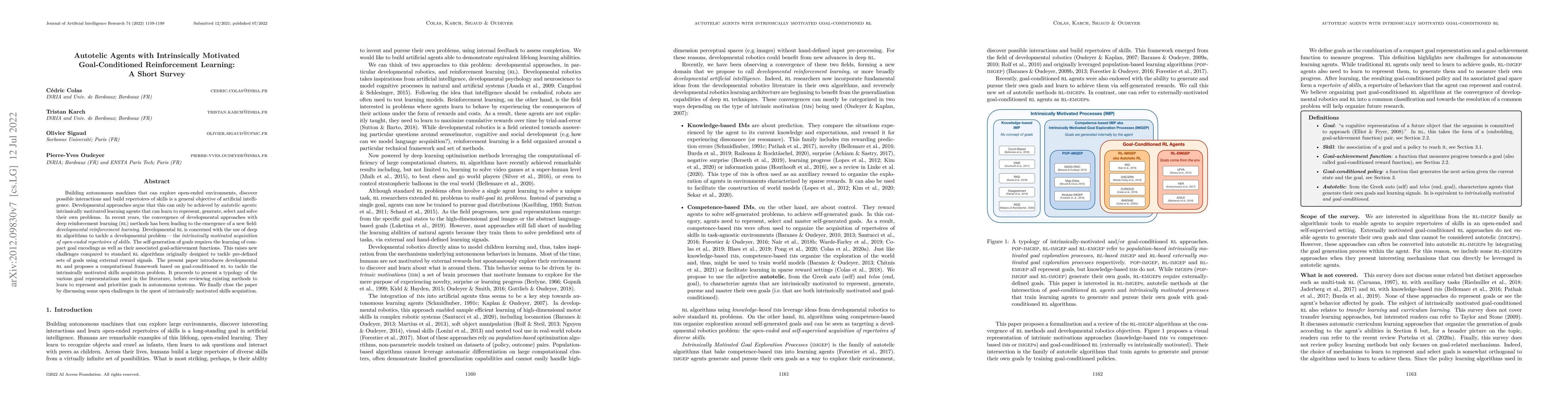 Thumbnail for Autotelic Agents with Intrinsically Motivated Goal-Conditioned
  Reinforcement Learning: a Short Survey