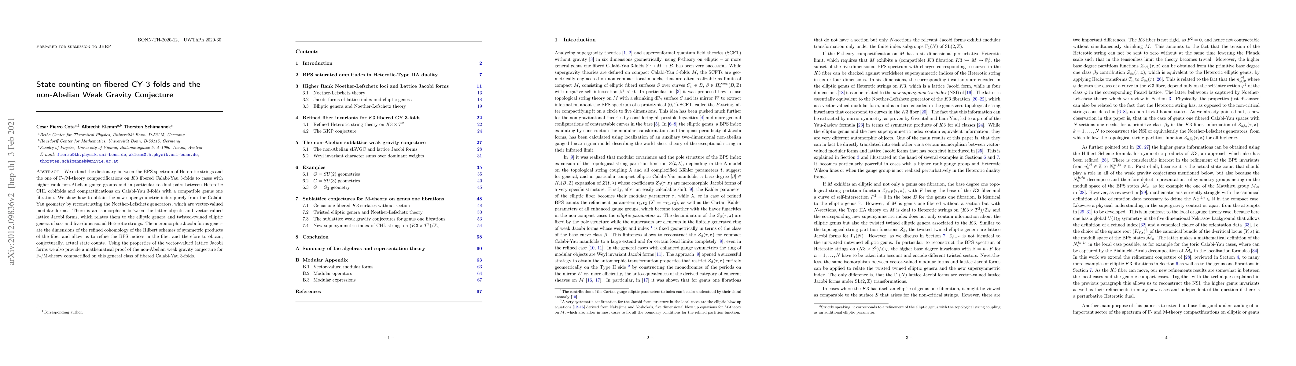 Thumbnail for State counting on fibered CY-3 folds and the non-Abelian Weak Gravity
  Conjecture