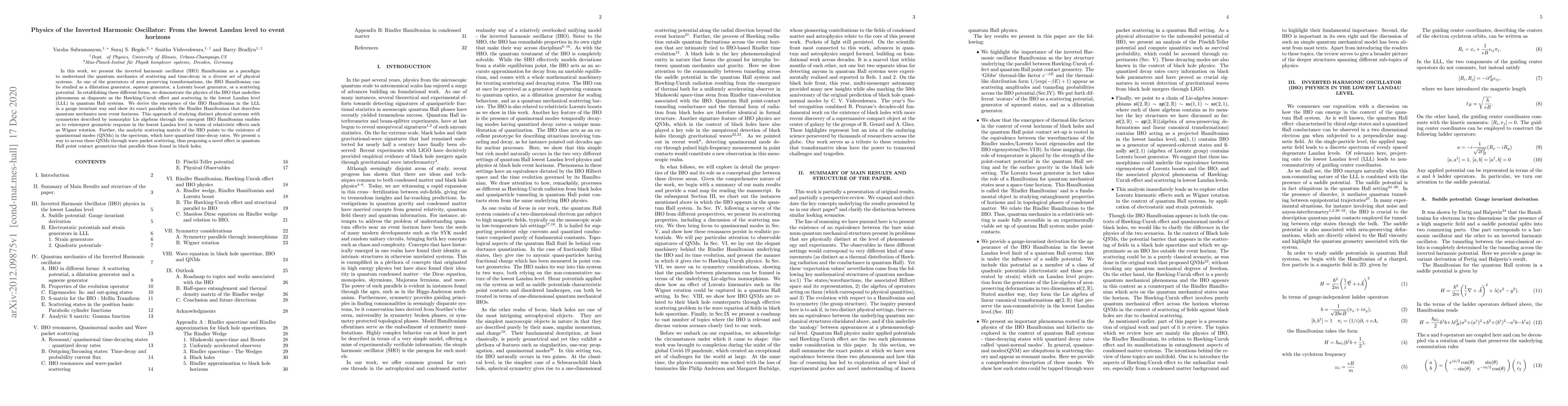 Thumbnail for Physics of the Inverted Harmonic Oscillator: From the lowest Landau
  level to event horizons