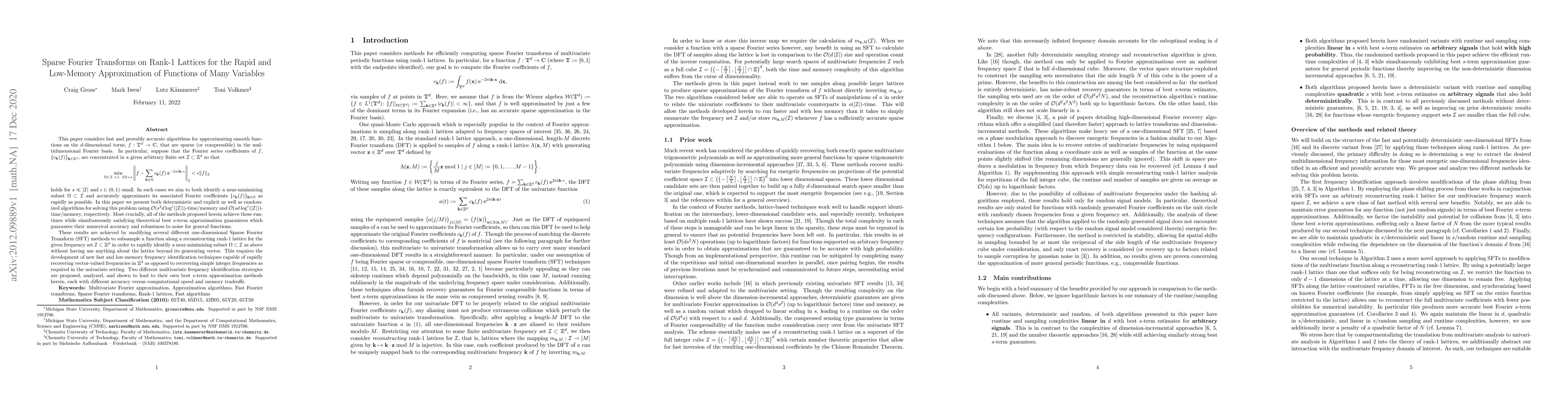 Thumbnail for Sparse Fourier Transforms on Rank-1 Lattices for the Rapid and
  Low-Memory Approximation of Functions of Many Variables