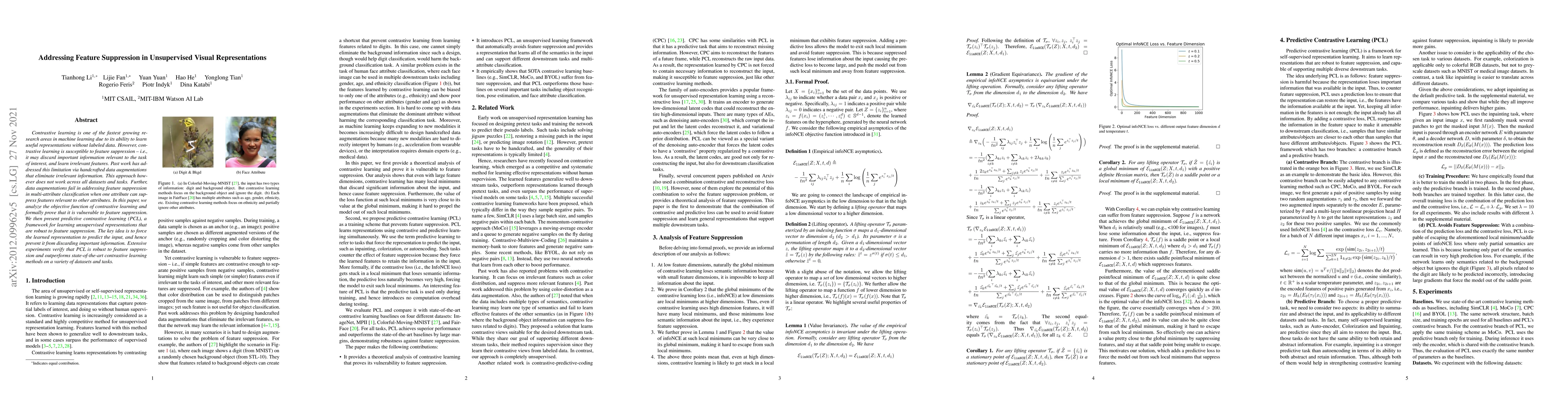 Thumbnail for Addressing Feature Suppression in Unsupervised Visual Representations