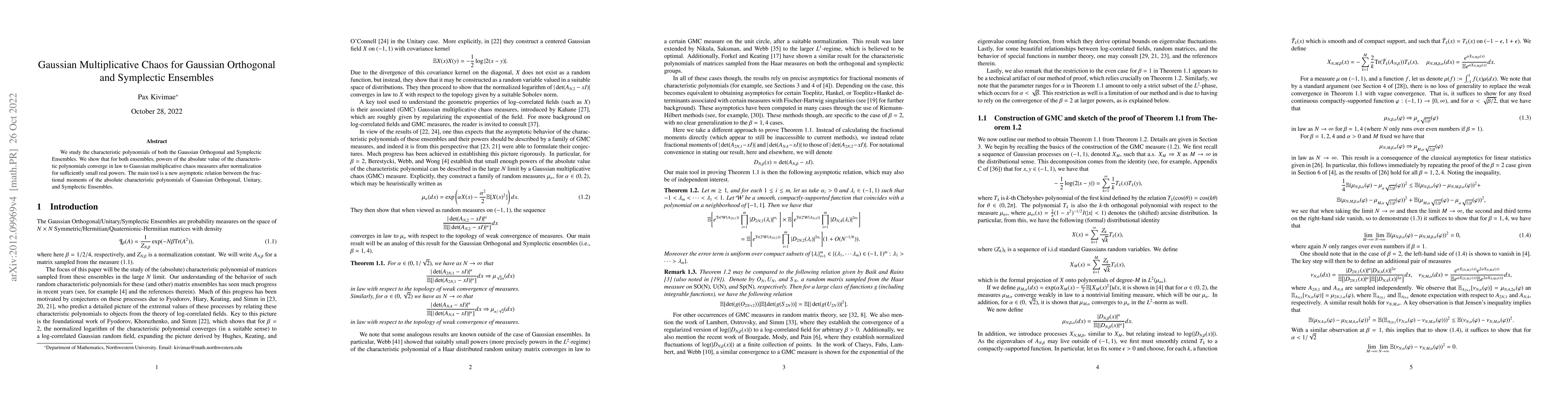 Thumbnail for Gaussian Multiplicative Chaos for Gaussian Orthogonal and Symplectic
  Ensembles