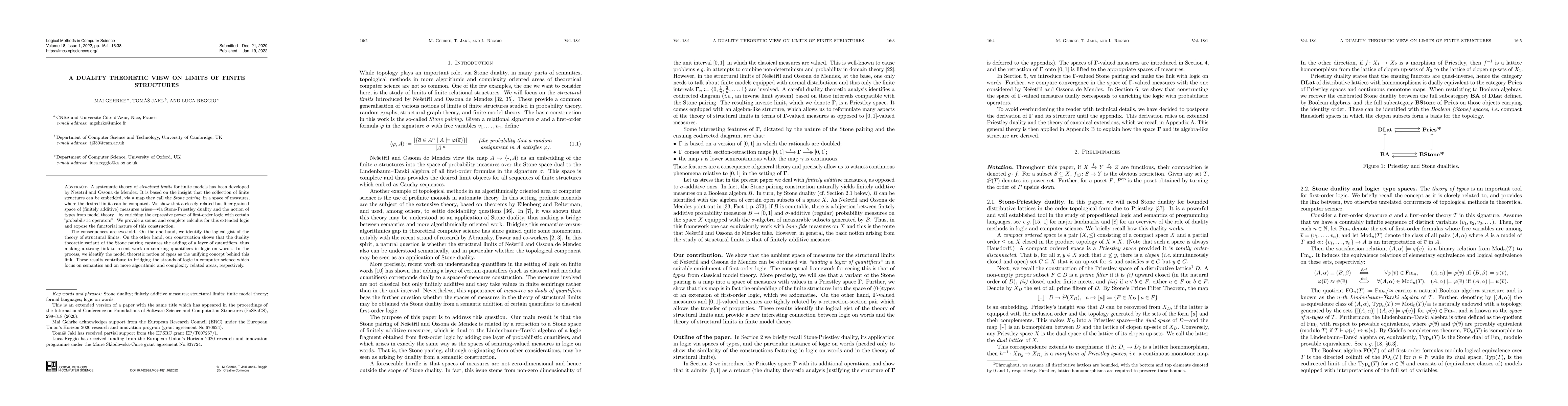 Thumbnail for A duality theoretic view on limits of finite structures: Extended
  version