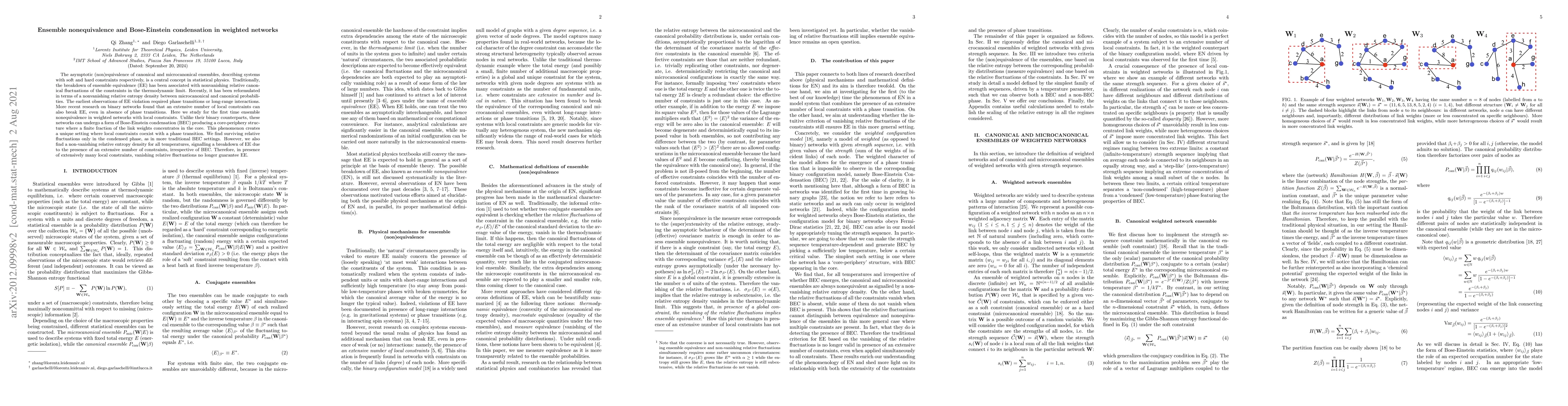 Thumbnail for Ensemble nonequivalence and Bose-Einstein condensation in weighted
  networks