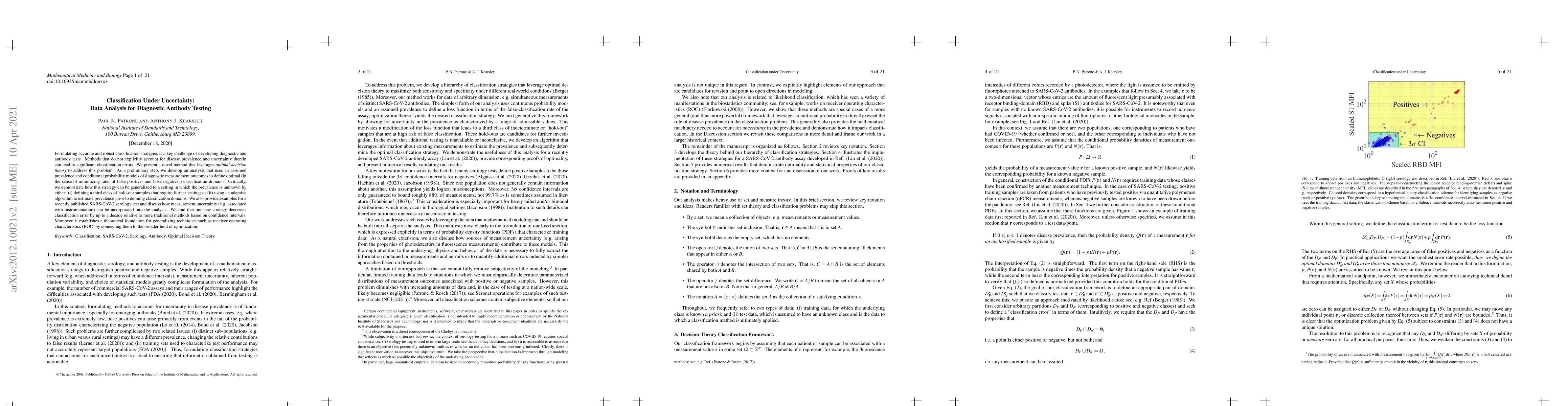 Thumbnail for Classification Under Uncertainty: Data Analysis for Diagnostic Antibody
  Testing