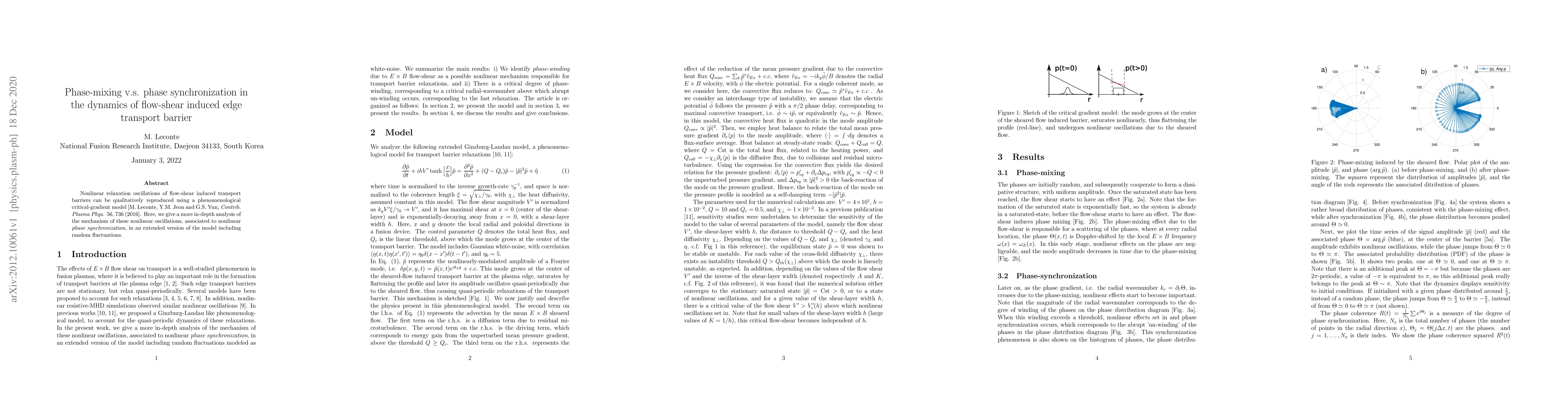 Thumbnail for Phase-mixing v.s. phase synchronization in the dynamics of flow-shear
  induced edge transport barrier