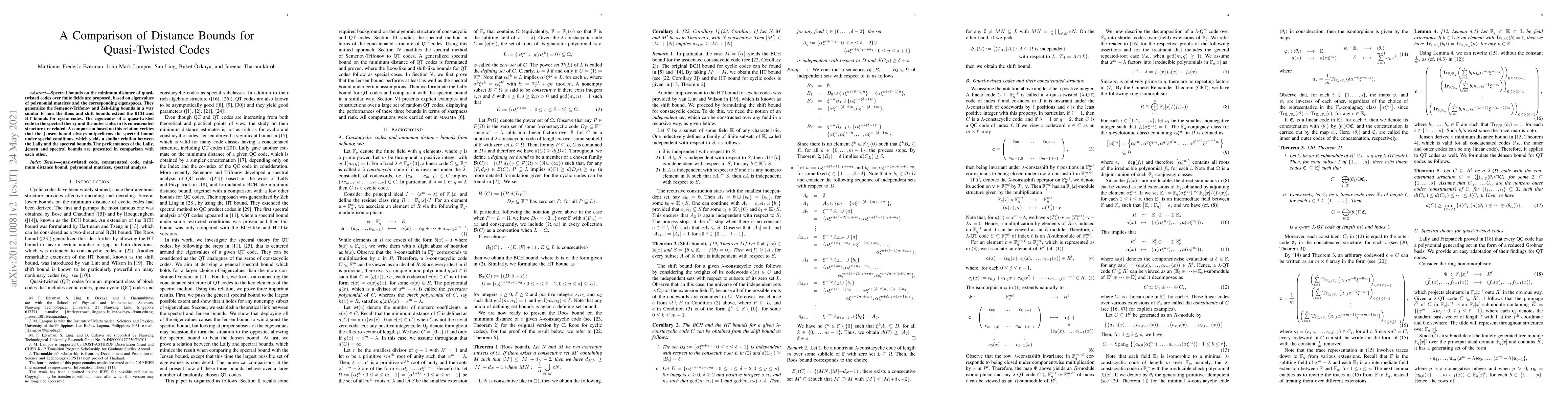 Thumbnail for A Comparison of Distance Bounds for Quasi-Twisted Codes