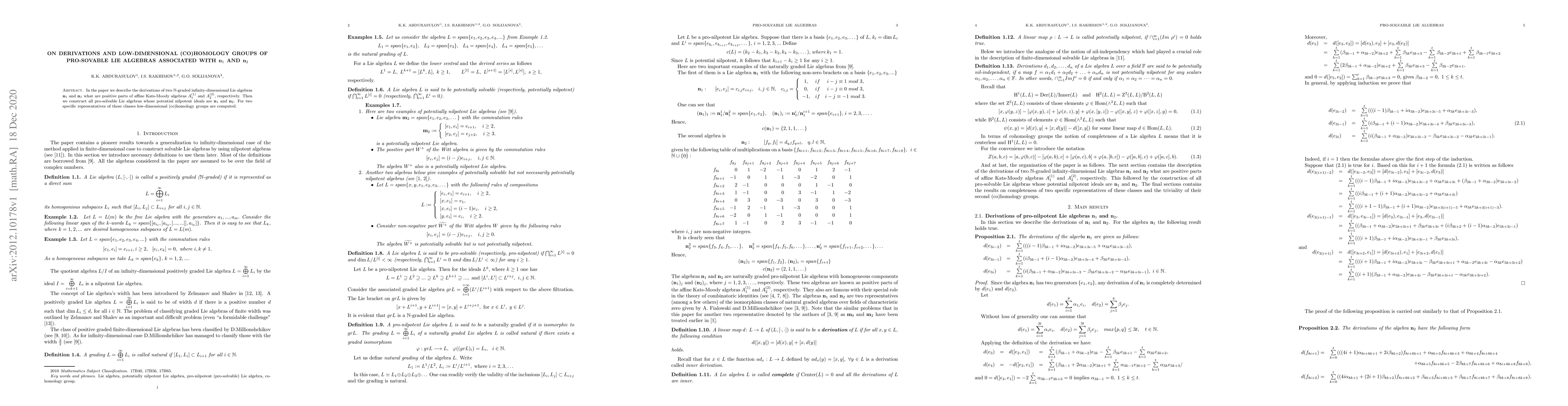 Thumbnail for On derivations and low-dimensional (co)homology groups of pro-sovable
  Lie algebras associated with $\mathbf{n}_1$ and $\mathbf{n}_2$