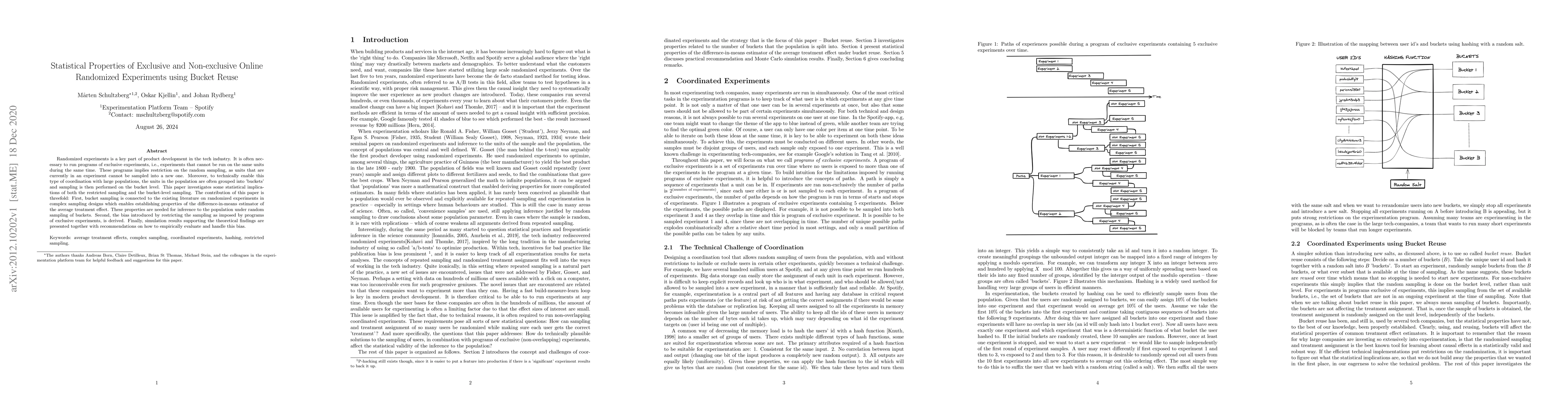 Thumbnail for Statistical Properties of Exclusive and Non-exclusive Online Randomized
  Experiments using Bucket Reuse