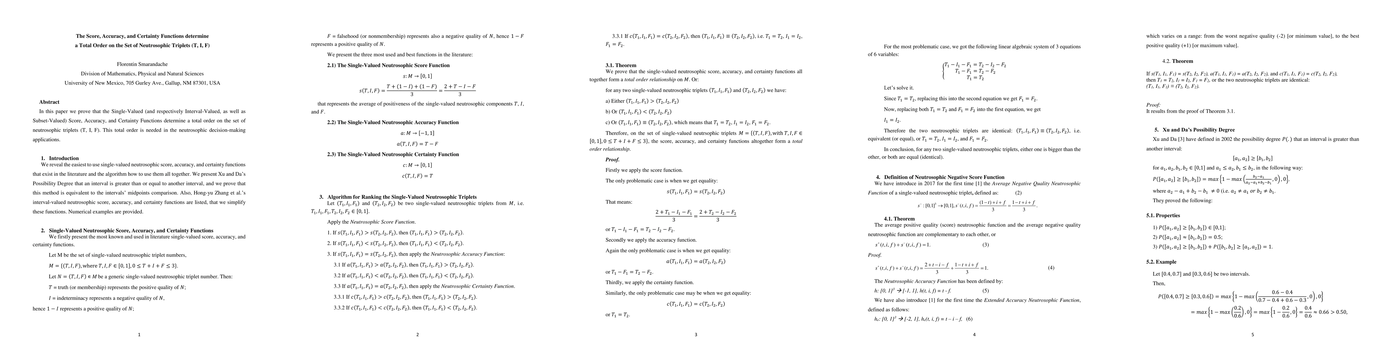 Thumbnail for The Score, Accuracy, and Certainty Functions determine a Total Order on
  the Set of Neutrosophic Triplets (T, I, F)