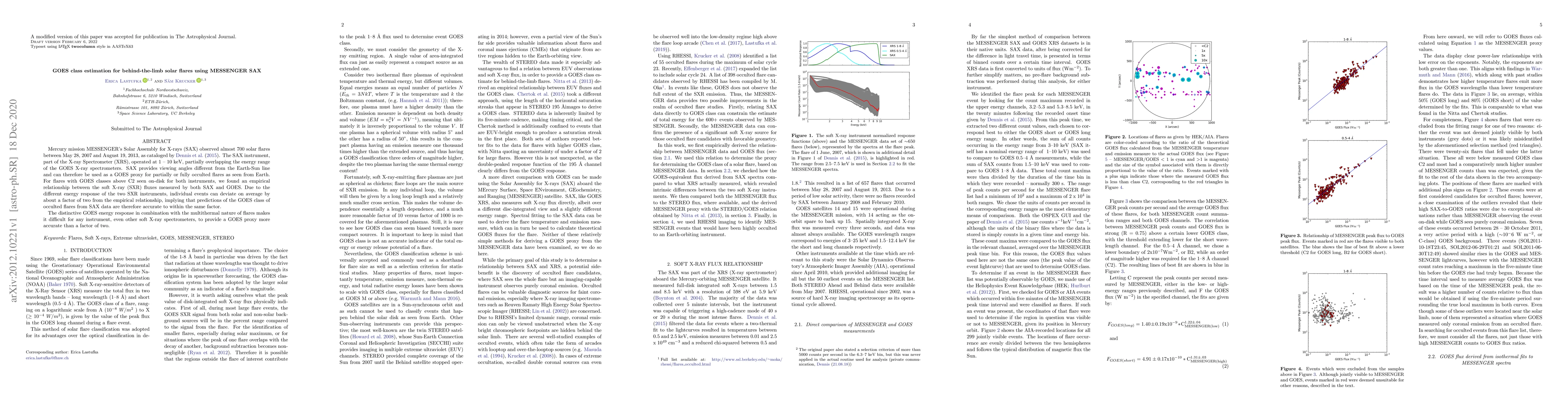 Thumbnail for GOES class estimation for behind-the-limb solar flares using MESSENGER
  SAX
