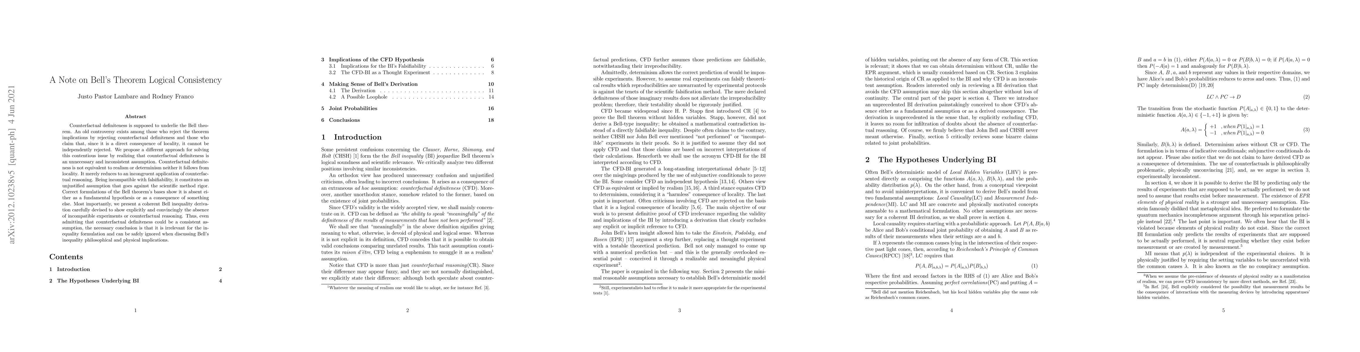 Thumbnail for A Note on Bell's Theorem Logical Consistency