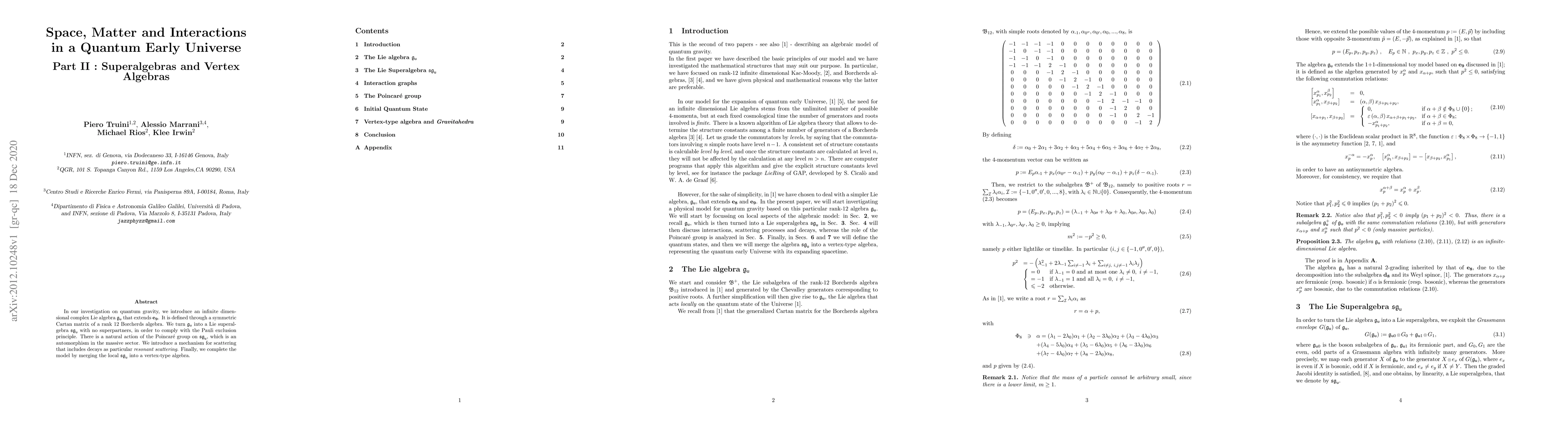 Thumbnail for Space, Matter and Interactions in a Quantum Early Universe. Part II :
  Superalgebras and Vertex Algebras