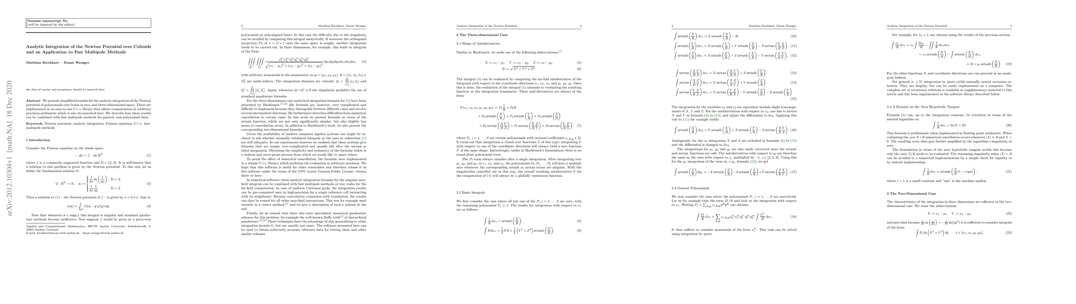 Thumbnail for Analytic Integration of the Newton Potential over Cuboids and an
  Application to Fast Multipole Methods