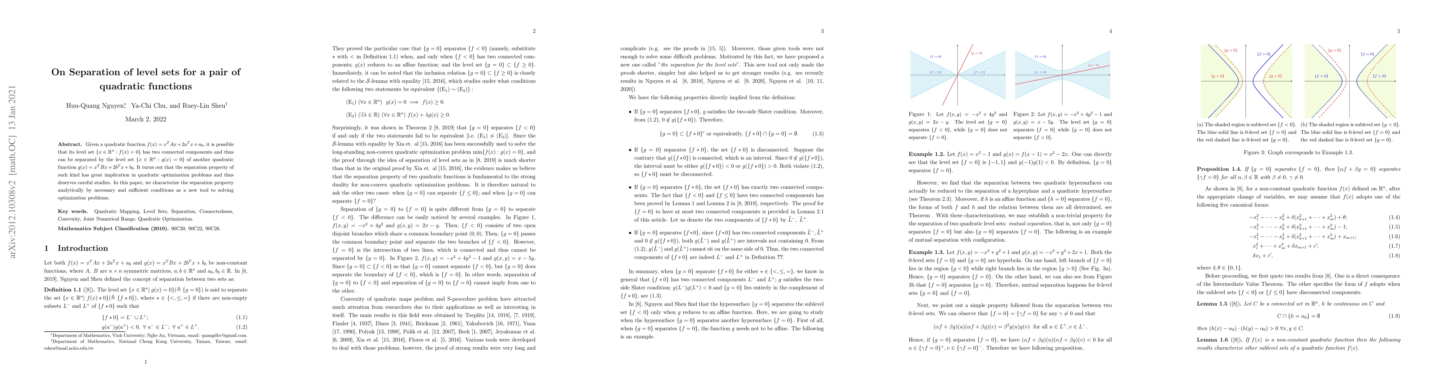 Thumbnail for On Separation of level sets for a pair of quadratic functions