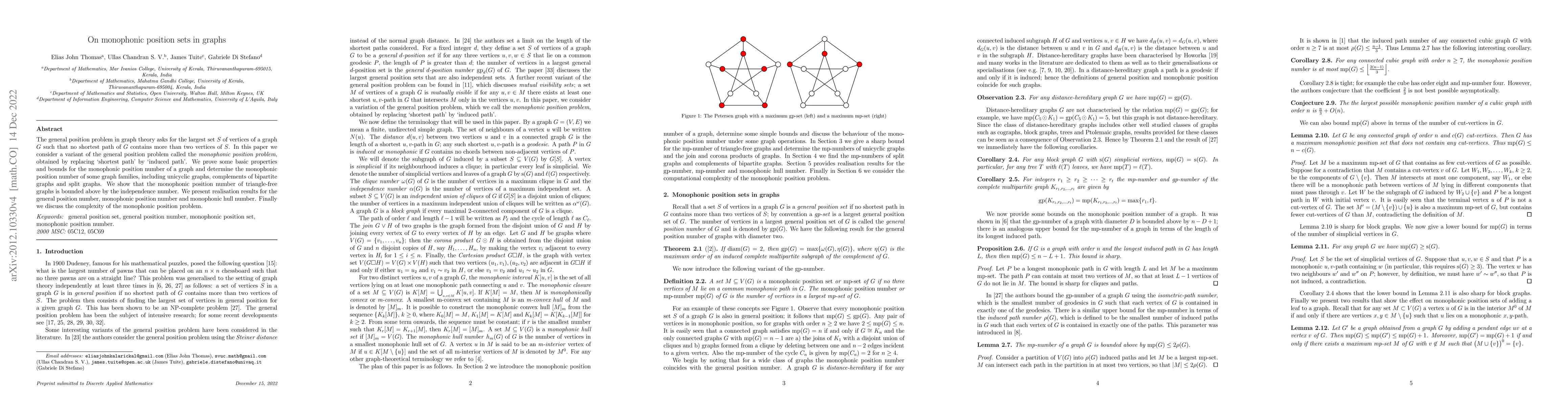 Thumbnail for On monophonic position sets in graphs