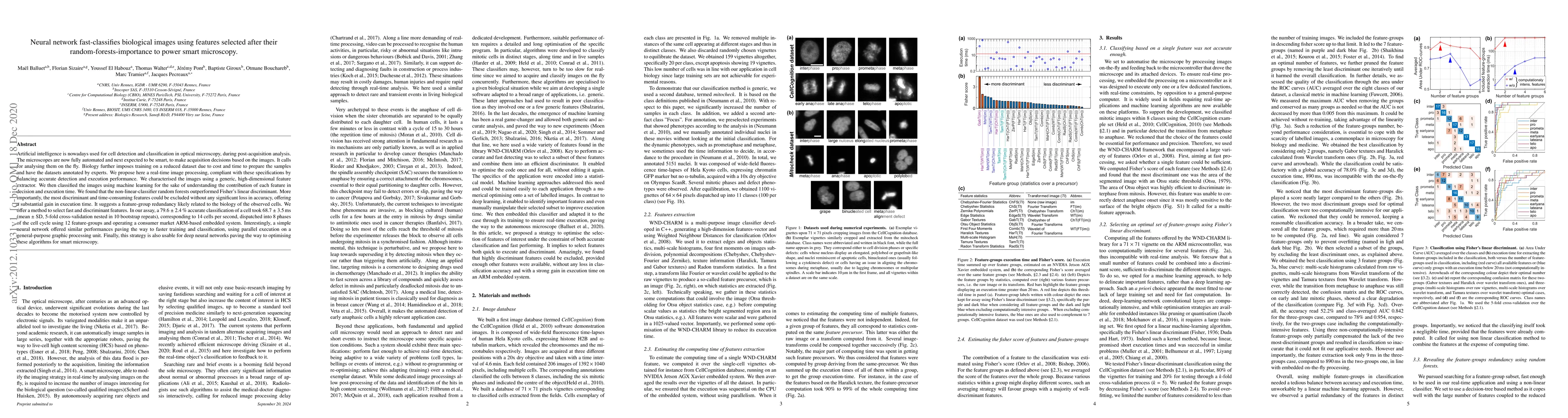 Thumbnail for Neural network fast-classifies biological images using features selected
  after their random-forests-importance to power smart microscopy