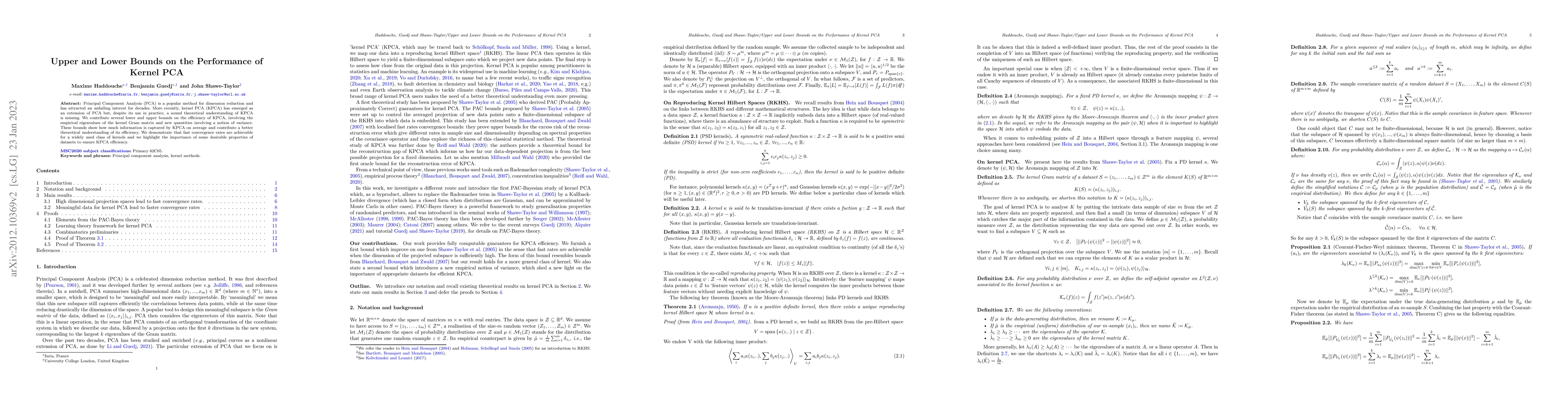 Thumbnail for Upper and Lower Bounds on the Performance of Kernel PCA