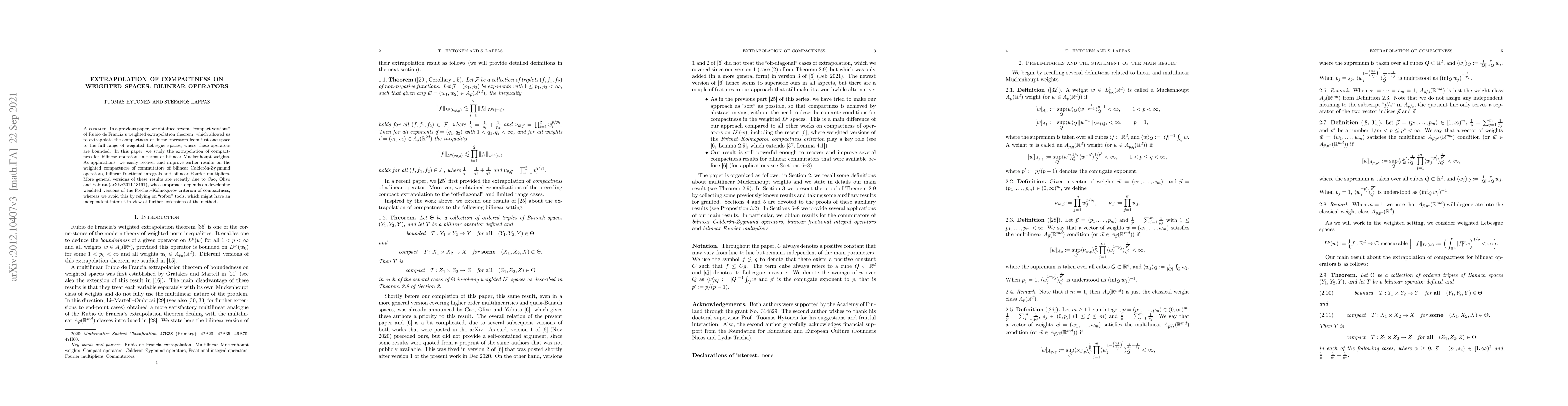 Thumbnail for Extrapolation of compactness on weighted spaces: Bilinear operators