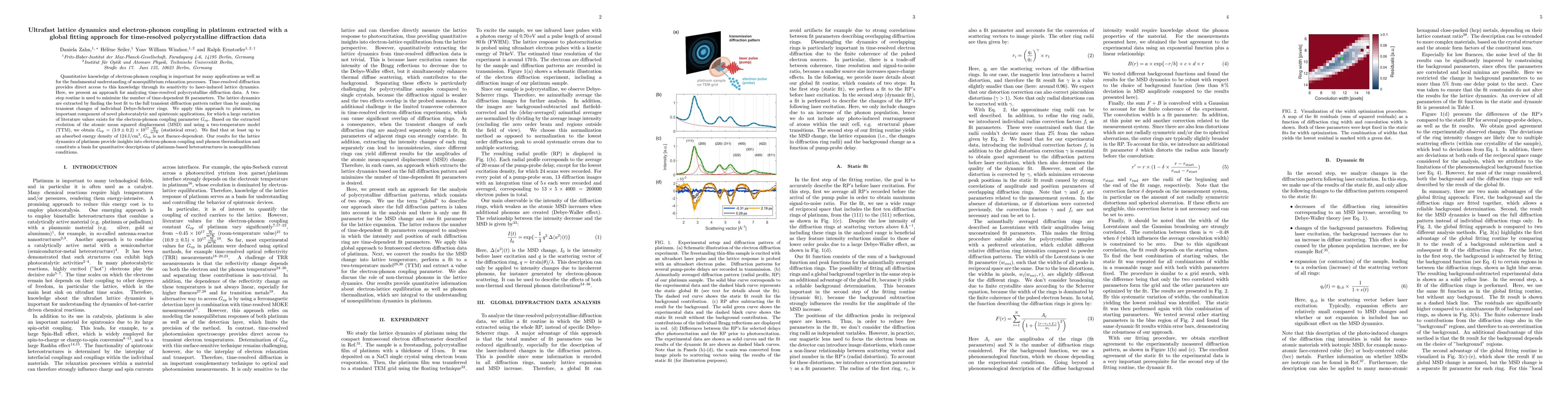 Thumbnail for Ultrafast lattice dynamics and electron-phonon coupling in platinum
  extracted with a global fitting approach for time-resolved polycrystalline
  diffraction data